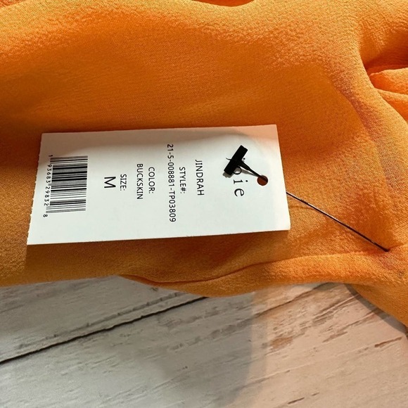 Joie The Jindrah Silk Long Sleeve Sheer Top Buckskin Size Medium - Picture 10 of 13